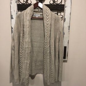 Carolyn Taylor Tan Open Weave Chunky Cardigan Sz L